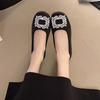French Rhinestone Satin Square Head Single Shoes Women's 2025 New Spring Flat Temperament with Skirt Mary Jane Shoes Ladyshoes