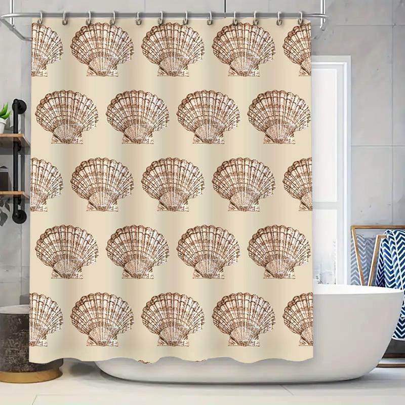 Seashell Printed Shower Curtain Bath Decor Home Decoration Waterproof Fabric 180 x 205cm