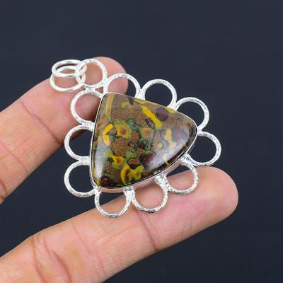 Friendship Day Sale 925 Sterling Silver Fruit Jasper Stone Bezel Pendant Jewelry