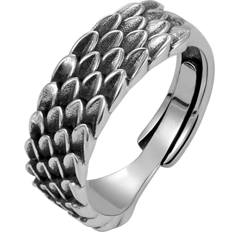Dragon Scale Men's Trendy Retro Simple Index Finger Ring Men's Hand Jewelry Reverse Scale Open Ring
