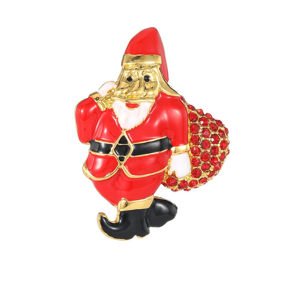 Personality Pretty Santa Claus Crystal Brooches 3D Gold Silver Colors Father Christmas Lapel Pins Xmas Gift