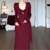 Elegant French Lace Patchwork Mermaid Gown - Slim Fit Long Sleeve Dress for Women