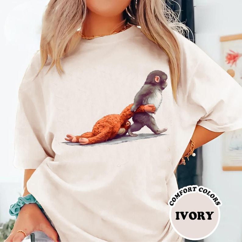Monkey Punch Baby Graphic Little Punch Big Love TShirt Baby Monkey Holding Plush Toy Shirt M