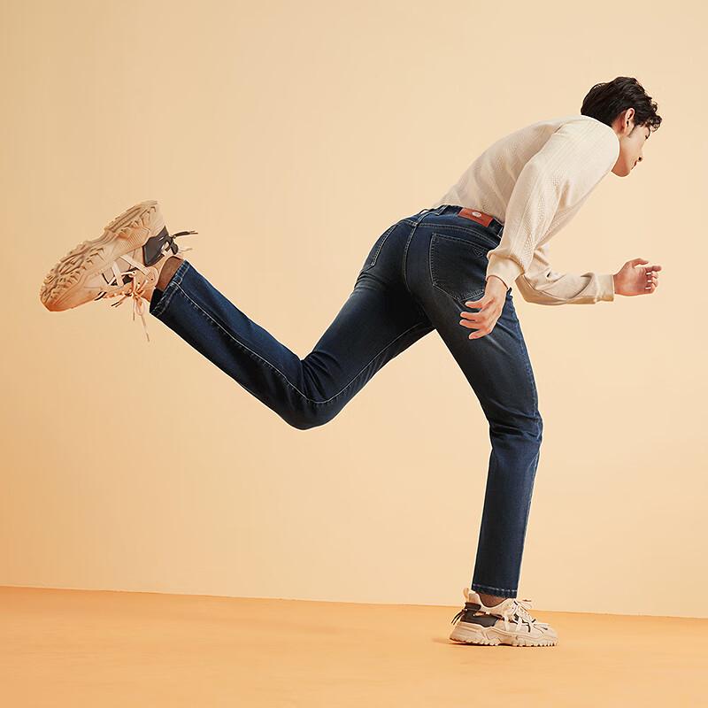 Septwolves Men's Warm Elastic Straight-Leg Jeans