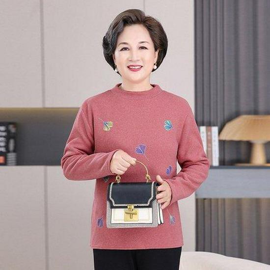 

Plus Size Women s Mid-Aged & Elderly Thick Knit Half-High Collar Long Sleeve Warm Base Layer Top XL for 80-105 jin
