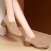 Women's Suede Block Heel Single Shoes Autumn New Round Toe Deep Mouth Slip-on Non-Slip Kitten Heels
