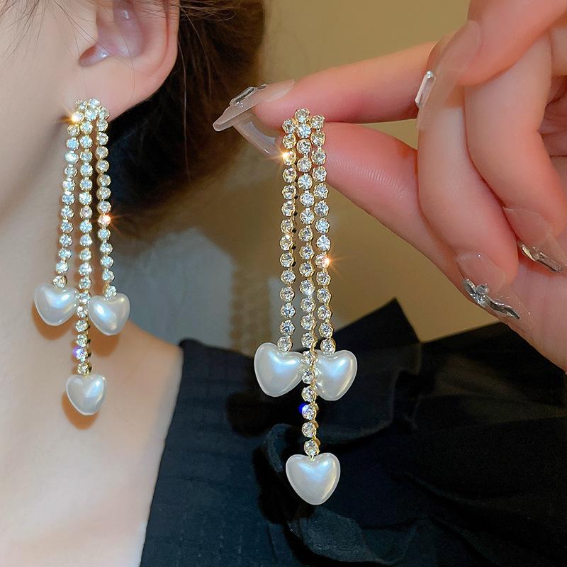 

Винтажные висячие серьги с цирконием и кисточкой в ​​форме сердца в форме сердца с имитацией жемчуга для женщин, новые модные эффектные серьги-гвоздики, ювелирные аксессуары