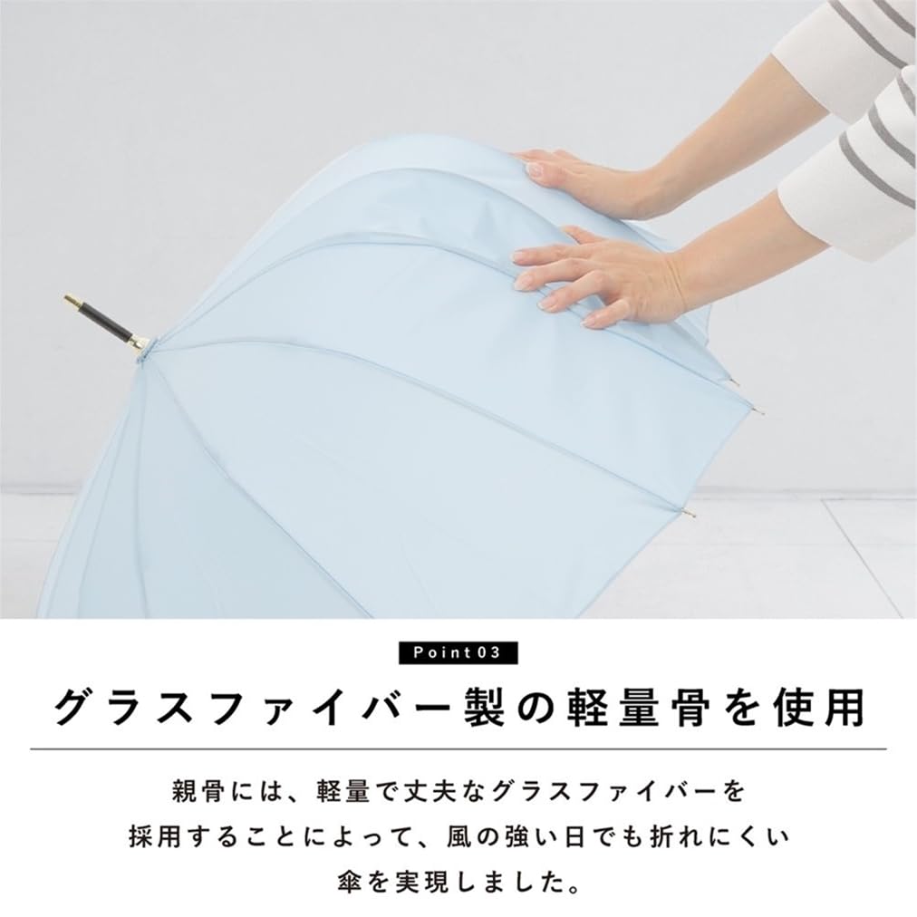 Ogawa 16 Navy Gift for or Special 53379 Women's Umbrella, Ribs, Large, Durable, Windproof, Water-Repellent, Jump-Style, Simple, Two-Tone Design, Blue,