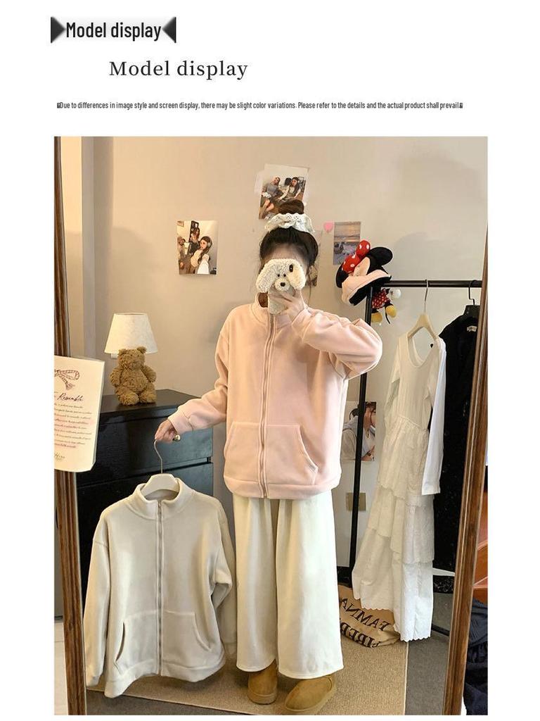 Women's Pink Lambswool Fleece Jacket: Windproof, Thick Velvet Liner, Warm Winter Outerwear