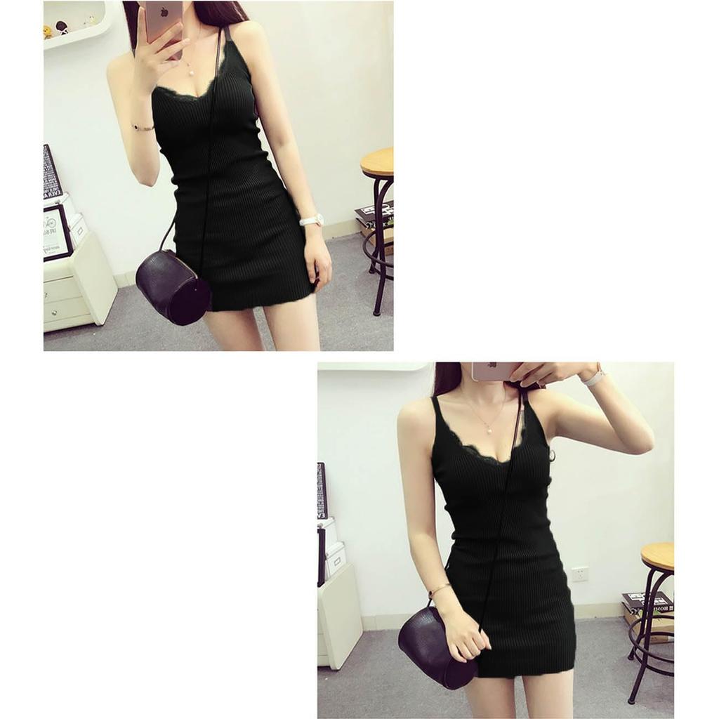 Beauty Salon Knit Tank Tight Bodycon Stretch [What's!?] Men's Costume, Women's Top, Sexy, Fit, Dress, ONEP-03 (White)