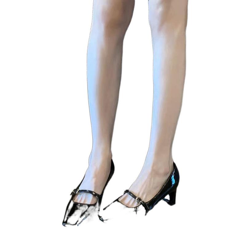 Black Square Head One-word Buckle High Heels Women's Spring and Autumn 2025 New Mary Jane Shoes Light Mouth Thick Heel Single Shoes