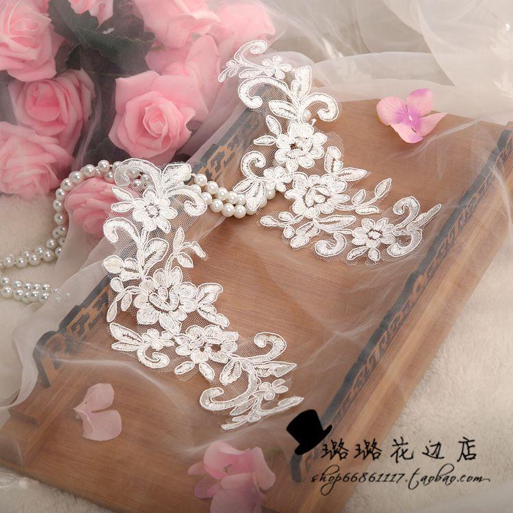 Lace Flower, Bridal Wedding Dress Veil Headgear Diy Jewelry Flower, Applique Beige Pair