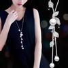 Long Tassel Chain Leaves Pendants Necklace For Women Trendy Crystal Pearl Sweater Chain Accessories On Neck Fashion Jewelry Female