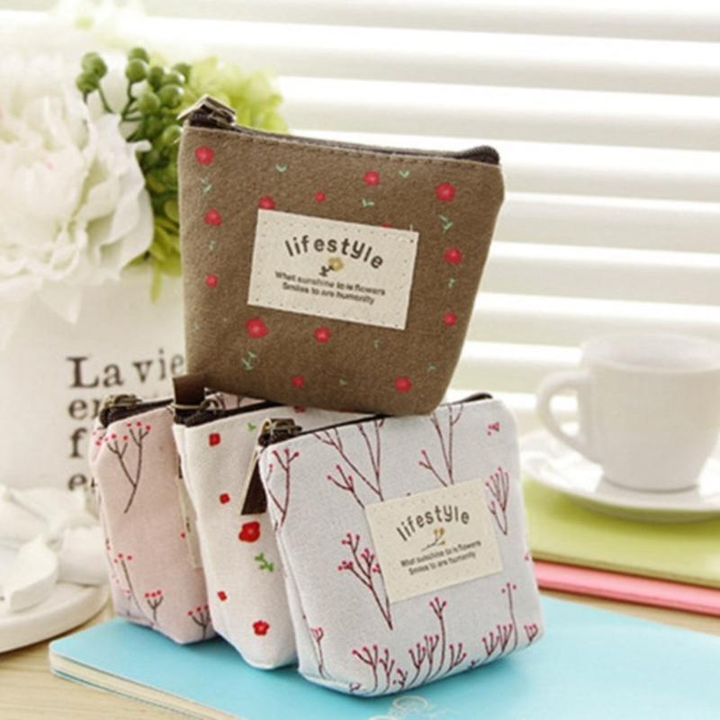 Practical Headset Holder Wallet Flower Printed Coin Purse Women's Fabric Purse Coin Bag with Convenient Fastening