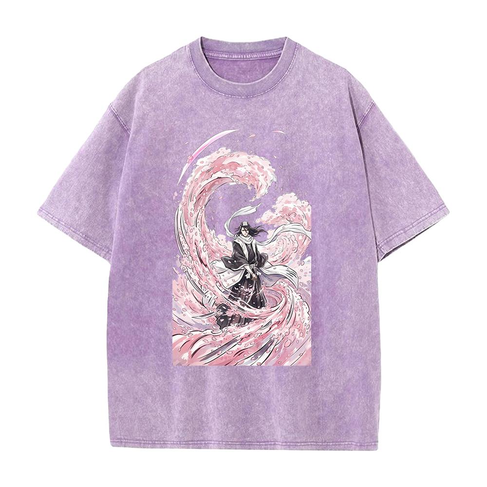 Anime BLEACH Kuchiki Byakuya Graphic T Shirt Men Women Short Sleeve Clothing Oversized Tshirt Washed Cotton Tee Harajuku T-shirt S фиолетовый 1580₽