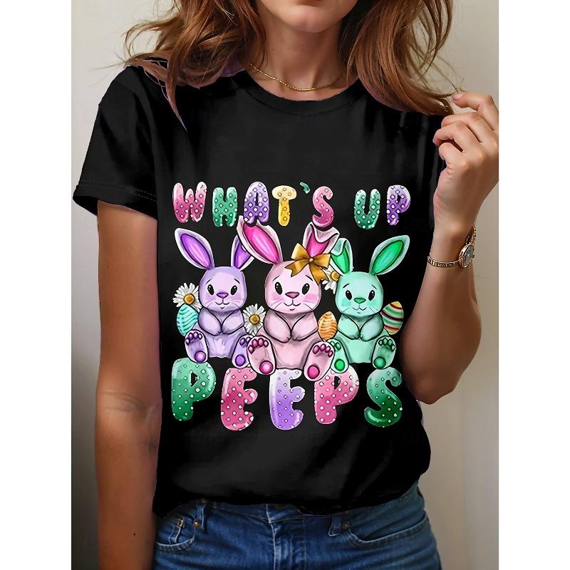 Easter Women's Funny Rabbit Prints T Shirt Short Sleeve Tees Tops 3D Prints O-Neck Shirt Summer Casual Women's Clothing Apparel