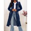 2025 European & American Women's Retro Lapel Button-Slim Denim Long Coat