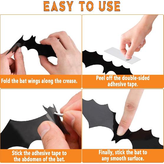 Halloween Decorations, 120PCS Bats Halloween Decor Indoor Outdoor, Realistic PVC 3D Black Scary Bat Stickers Wall Decor for Party Decorations