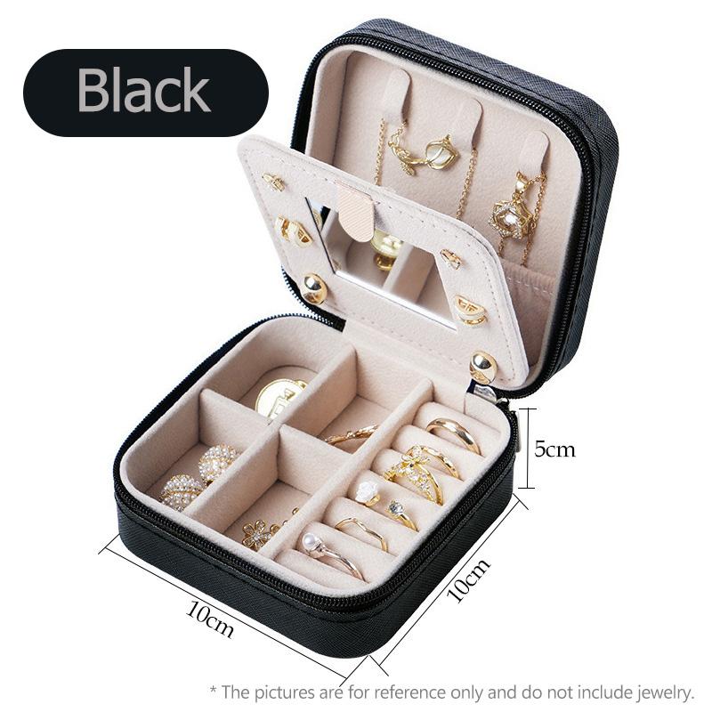 

Коробка для хранения ювелирных изделий с зеркалом, дорожный кейс для ювелирных изделий, портативный органайзер для ювелирных изделий для колец, серег, ожерелий, подарок для женщин, девушек чёрный