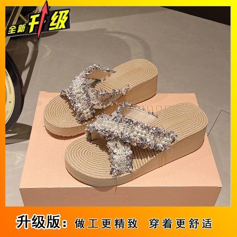 2025 summer new cross-strapped slippers women's fashion going out Xiaoxiang sandals thick-soled beach cool slippers