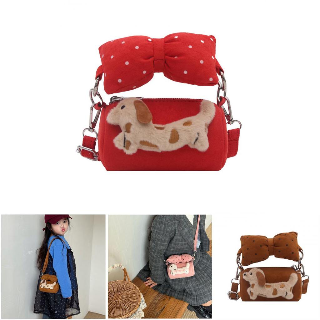 Princess Style Girl Bucket Bag With Bow And Dog Decoration For Kindergarten Daily Use