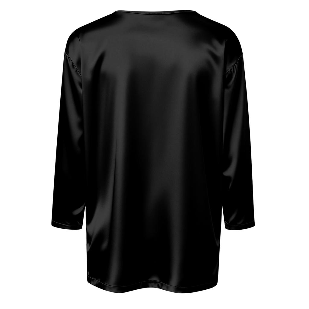 Women's V-neck Three-quarter Sleeve Satin Shirt Top, Lightweight For Spring And Summer