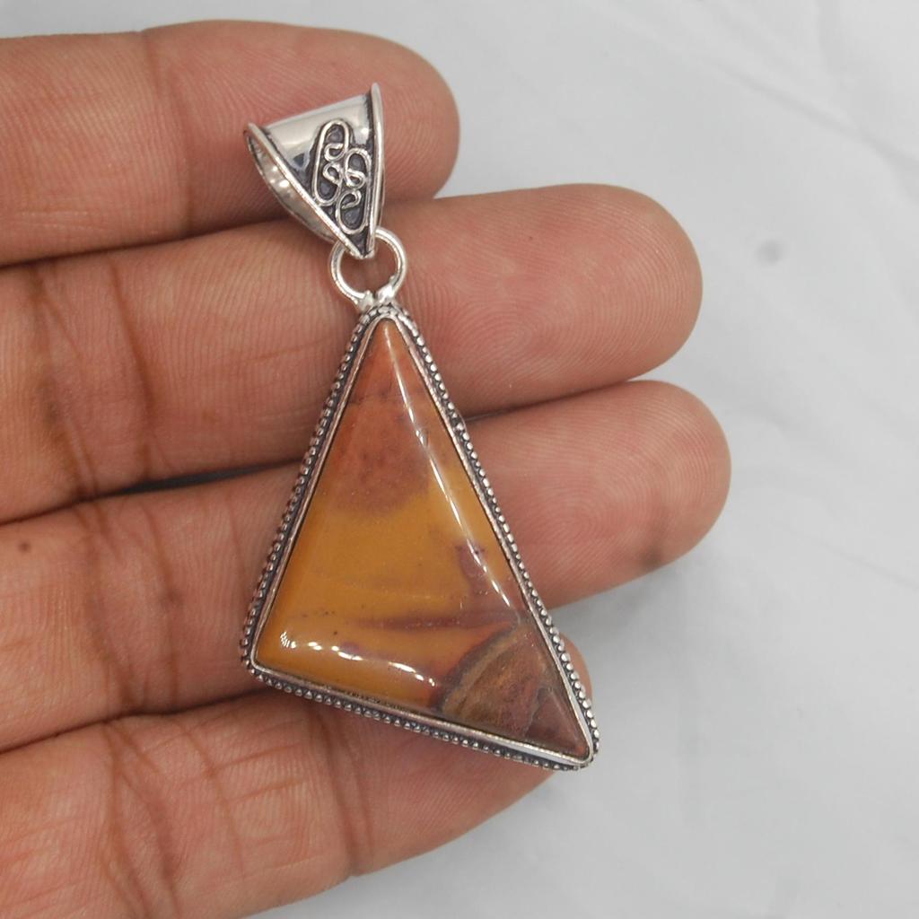 Tringle Shape Brown Simbirsite 925 Sterling Silver Pendant Jewelry, Handmade Boho Style Pendant