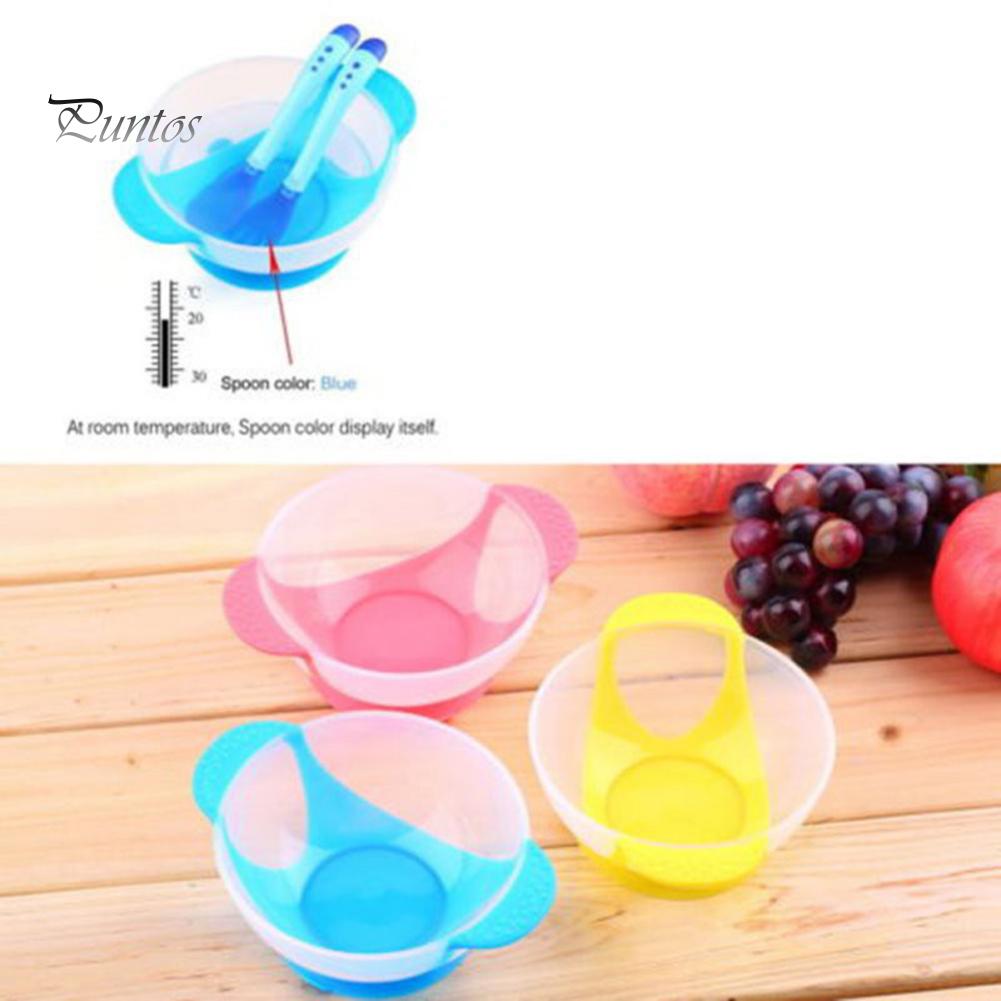 Puntos Kids Baby Child Suction Cup Training Feeding Bowl + Spoon + Fork Tableware Set