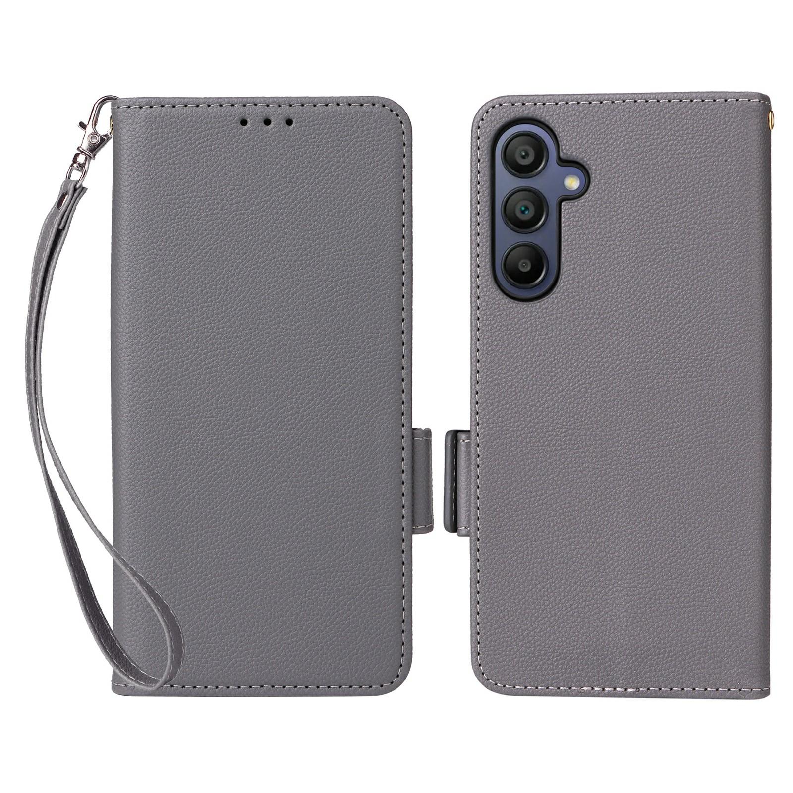 

For Samsung Galaxy A17 5G Case with Wrist Strap Litchi Texture PU Leather Wallet Phone Cover Grey