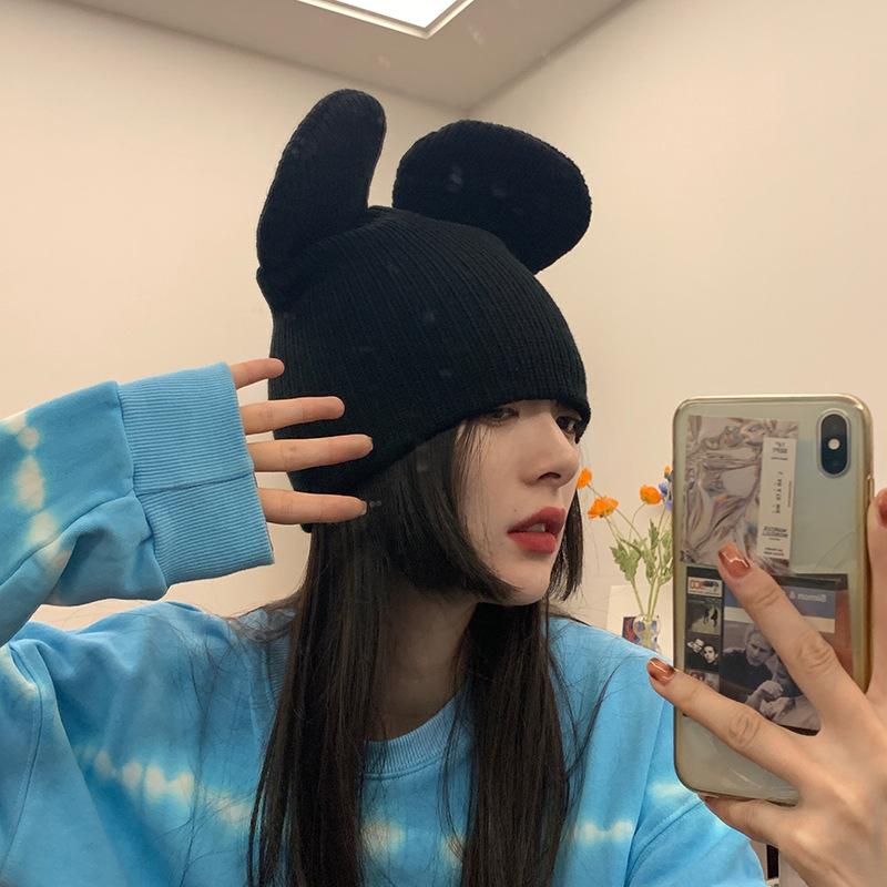 

Чорна вовняна шапка жіноча осінь та зима корейська версія трендова інс універсальна мила великі вуха парна тепла в язана шапка чоловіча M（56-58cm） чорний