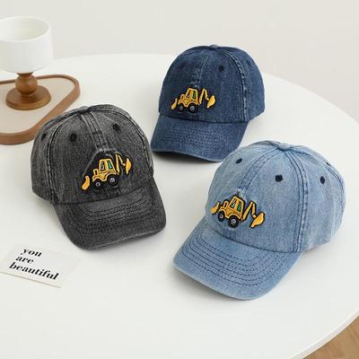 Kids' Washed Denim Excavator Baseball Cap - Spring/Autumn Korean Style