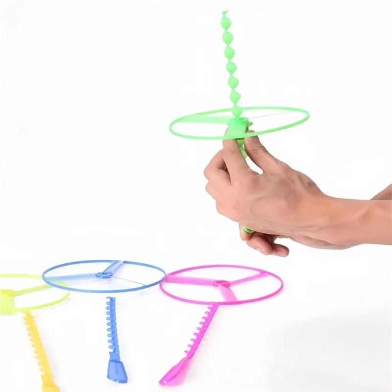 36Pcs Kids Outdoor Bamboo Dragonfly Hand Push Flying Toy Twisty Flying Saucers Assorted Colors Helicopters Plastic Sports Toy