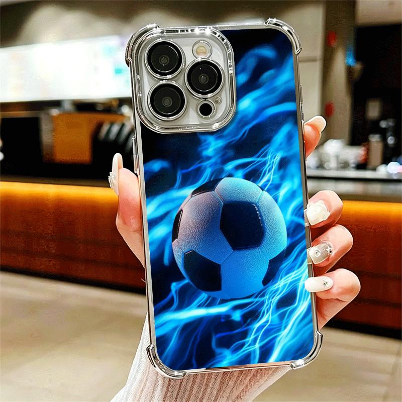 

Football Soccer Ball Design Plating Phone Case For Iphone 16 17 Pro Max Air 16E 14 15 Plus 12 13 Mini Anti-Fall Airabag Cover iPhone 15 Plus