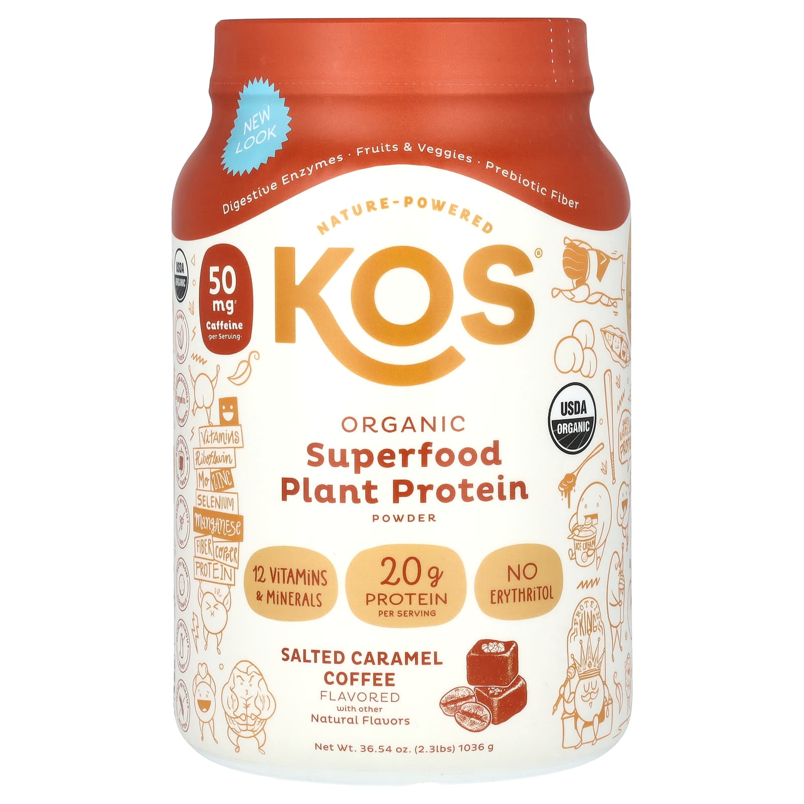 

Organic Superfood Plant Protein Powder, Salted Caramel Coffee, 1,036G (2.3Lb)