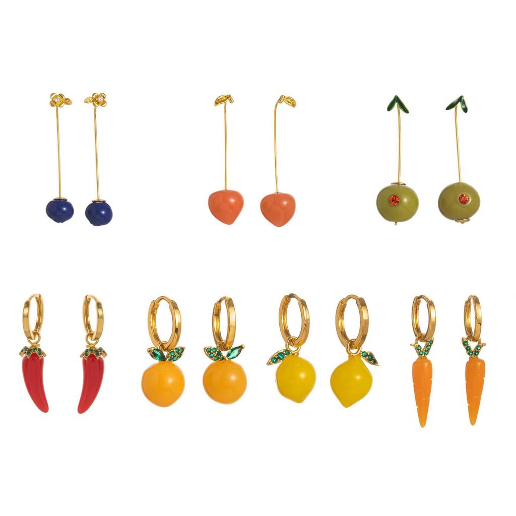18K Gold-Plated Fruit & Vegetable Earrings: European & American INS-Inspired Fresh Design