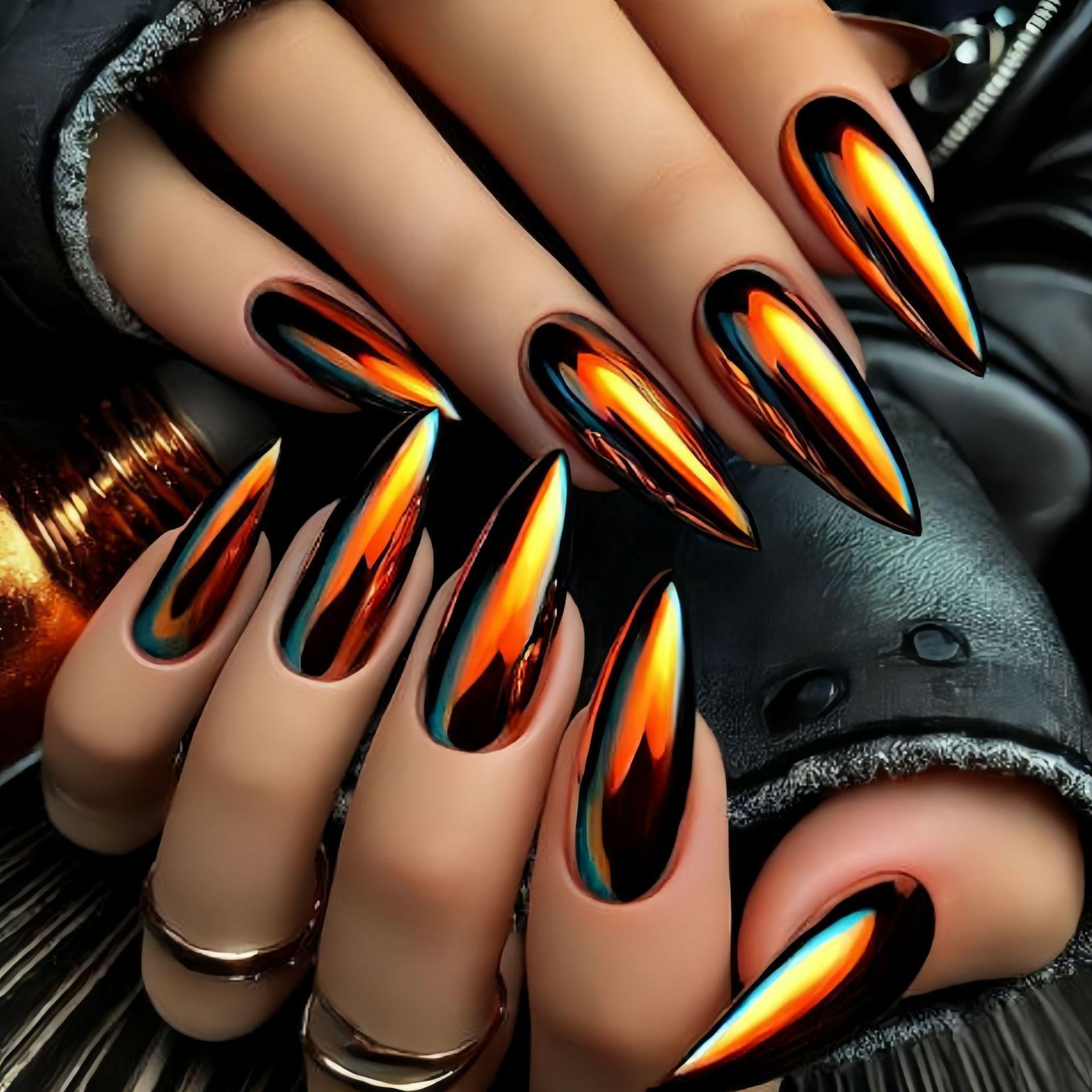 24 штуки гальванизированных длинных заостренных типс для ногтей: Модный стиль «Острая Девушка»