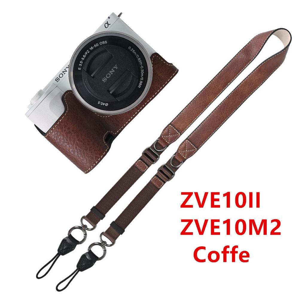 Půl pouzdro na fotoaparát z PU kůže s texturou liči pro Sony A6700 A6400 A6300 A6100 A6000 ZVE10 ZVE10II ZVE10M2 Spodní otevírací kryt s popruhem