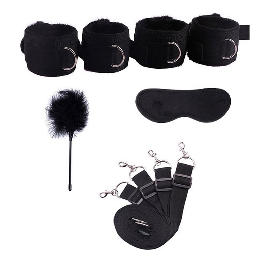 Couple Sex Toy BDSM Bed Restraint Equipment Set Sex Erotic Handcuffs Ankle Eye Mask Whip Alternative Training Game