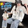 Girls' short sleeved T-shirt and long pants set for summer 2026, new trendy children's fashion, girls' checkered pants for summer wear