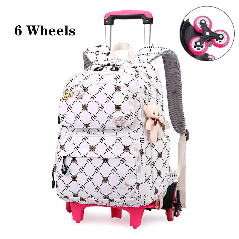 Rolling Wheeled Backpack Book Bags School Children School Bag with Wheels Students Backpack For Girls Trolley Bag Cute Schoolbag