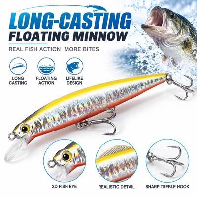 Wide Tongue Depressor Minnow Fishing Lure Streamline Hard Bait  Freshwater Fishing