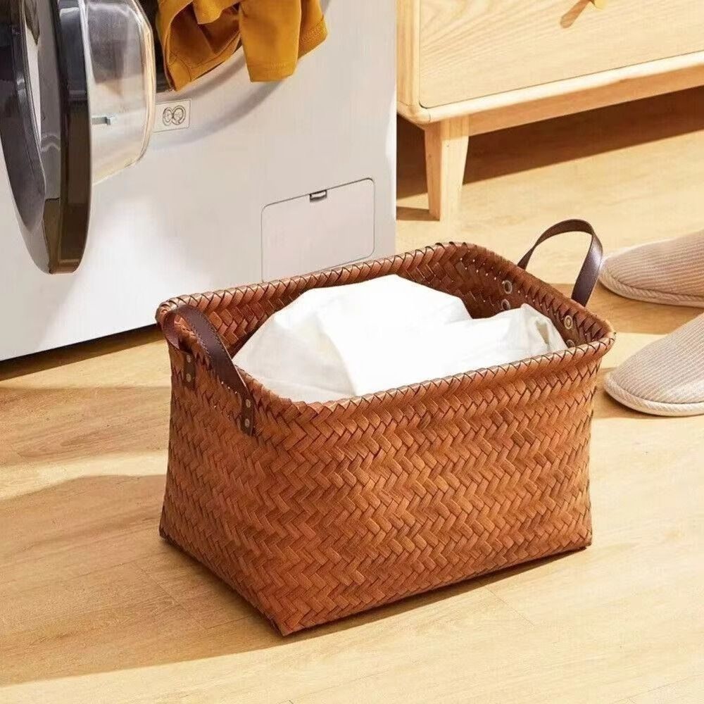 38cm Dirty Clothes Basket Square Laundry Hamper Convenient Hand Woven Storage Basket  for Towel
