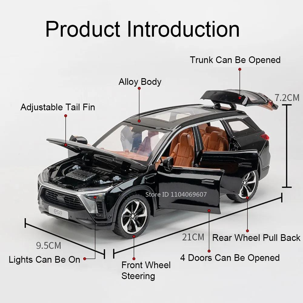 1:24 AITO M8 NIO ES8 New Energy Car Model Toy Wheel Steering Doors Opened Vehicles Models Music Light Toys Collectible Item