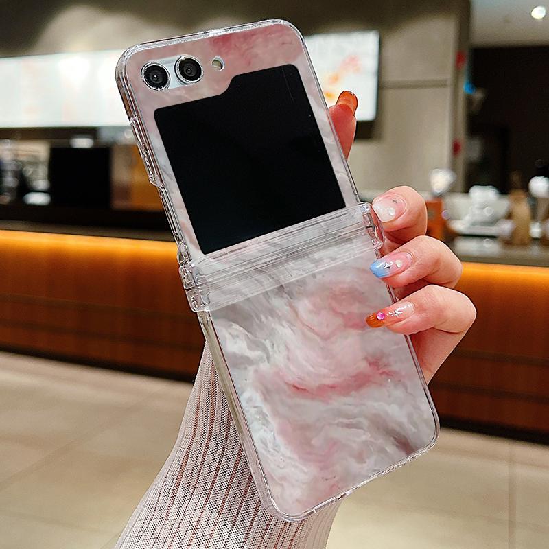Ink Marble Pattern Clear Phone Case For Samsung Galaxy Z Flip5 Flip7 Flip6 Folding Hard Cover For Samsung Z Flip 7 6 5 4 3 5G