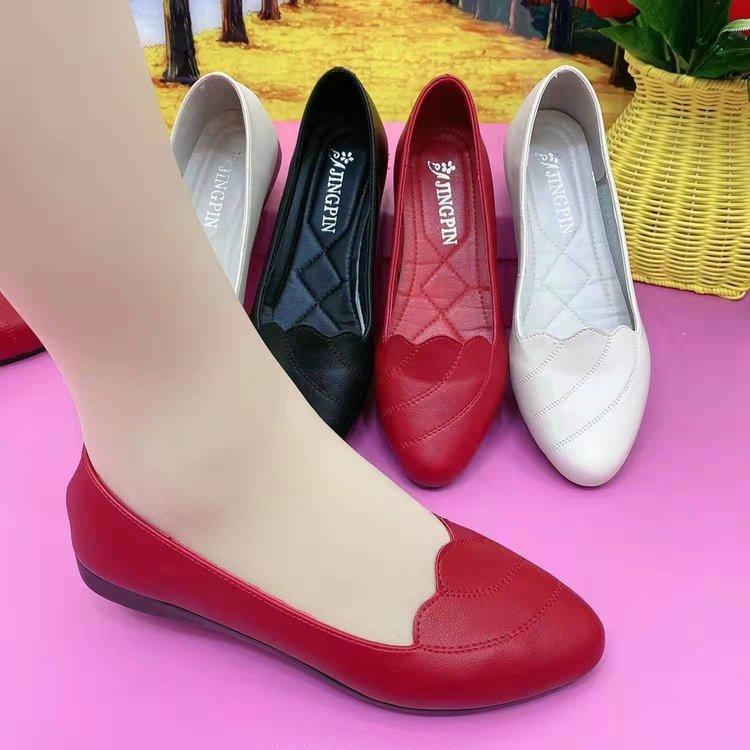 Soft leather single shoes women's spring and autumn new women's shoes soft sole pointed flat bottom women's leather shoes