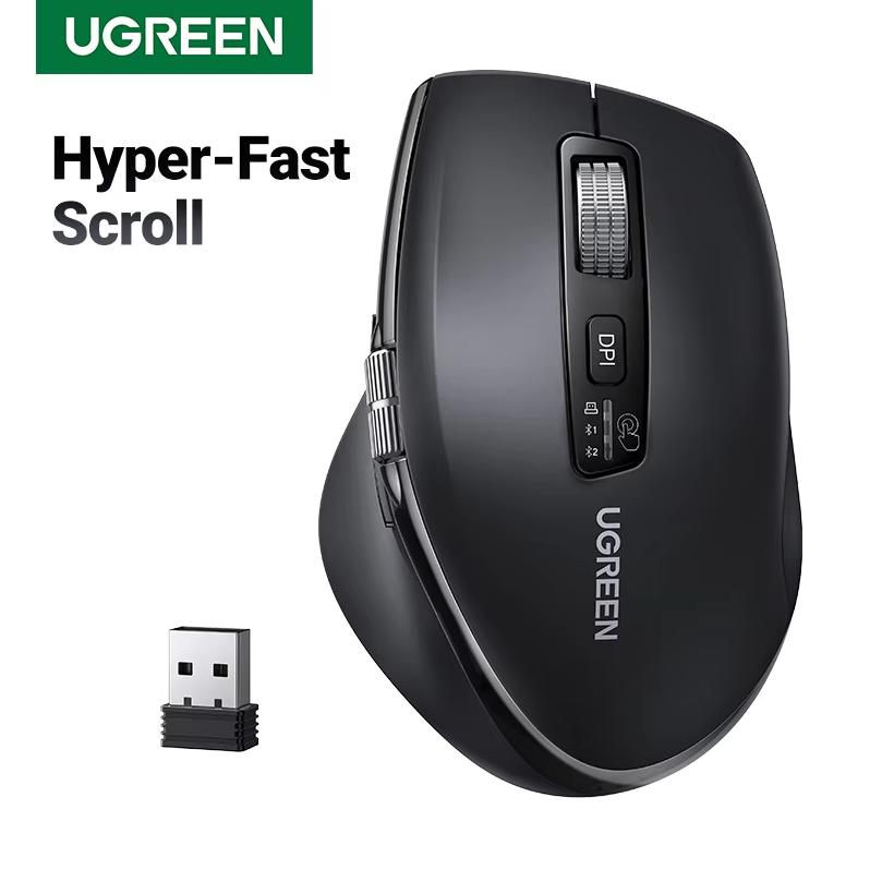 Ugreen Wireless Bluetooth Dual-mode Mouse, Light Tone Office Large Hand Mouse, Dual Wheel Ergonomic Electromagnetic Wheel+lateral Wheel