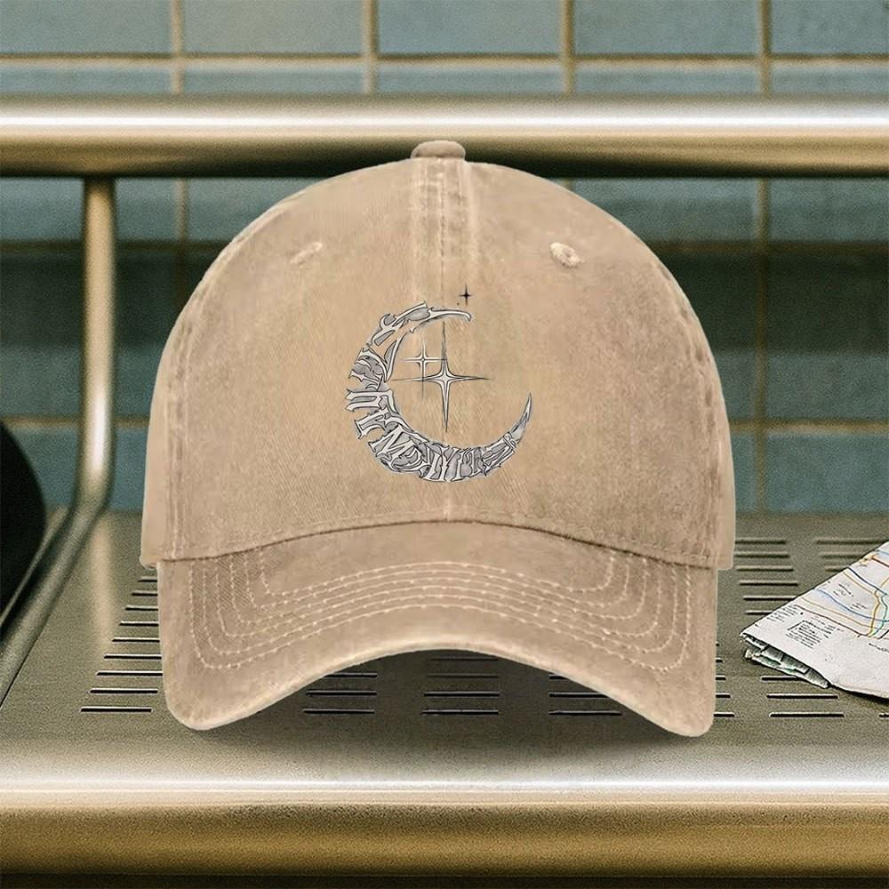 Moon Star Design Washed Baseball Cap Adjustable Cotton Denim Hat Casual