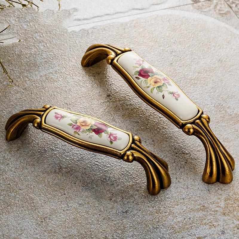 Vintage Blume Keramikgriff Schrankzugknauf Kleiderschrank Schrank für Möbelbeschläge Zubehör Türgriffe