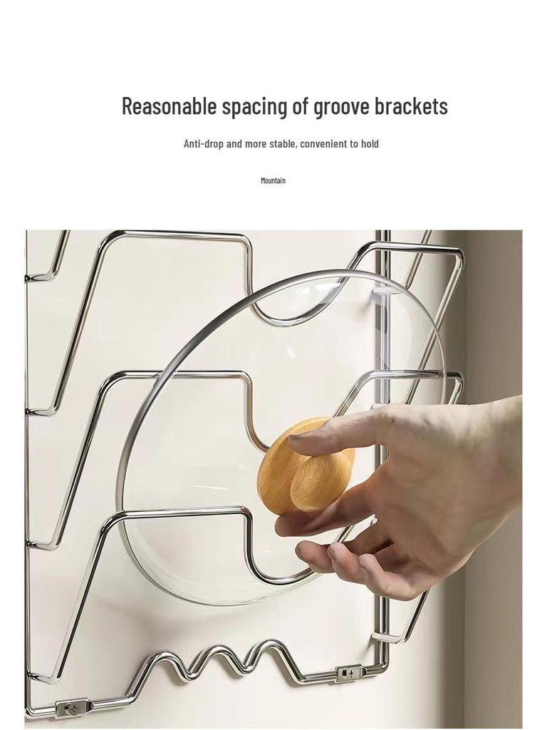 Punch-Free Wall-Mounted Kitchen Storage Rack: Multi-Tier Pot Lid and Cutting Board Organizer