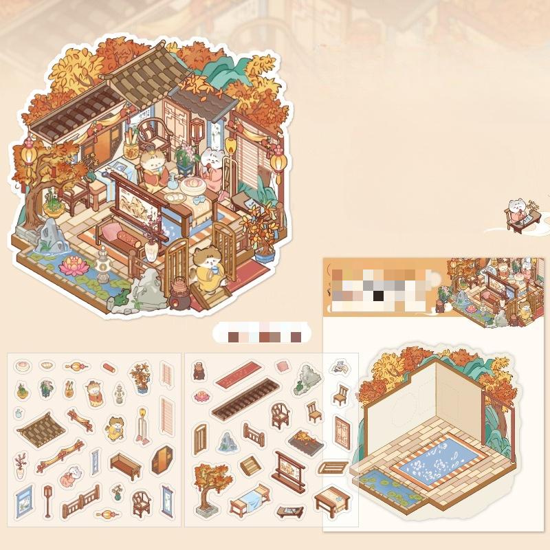 Cartoon Miniatur Scene 3D Stickers Retro DIY PET Landscape Stickers Dekomprese Korejské papírnictví Scrapbooking Plakáty